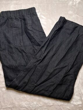 Quince 100% European Linen Pants Womens XL Black Pull On Beach Coastal Preppy